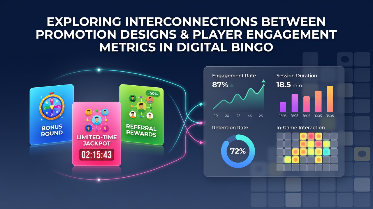 Analytics dashboard displaying engagement metrics and promotion performance charts for bingo apps